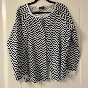 Zigzag design, navy blue, medium button down, long sleeve top.